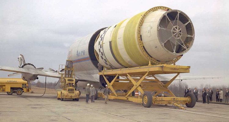 In 1965, the "Pregnant Guppy" transported S-IV – the second stage of the "Saturn I" rocket.