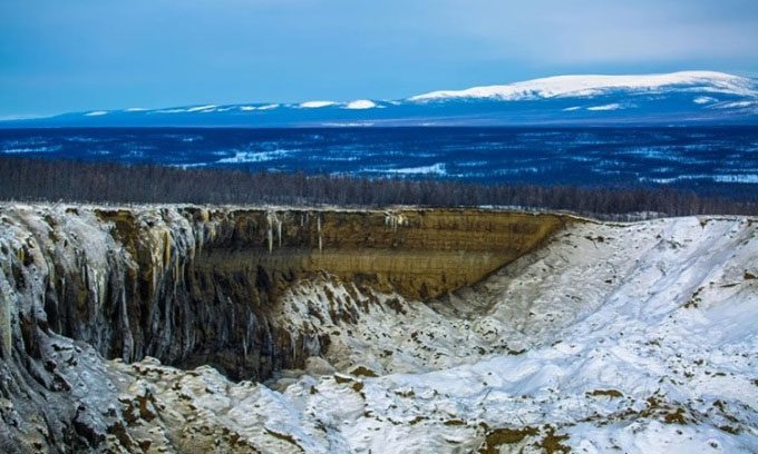 A part of the Batagay Crater formed by melting permafrost.