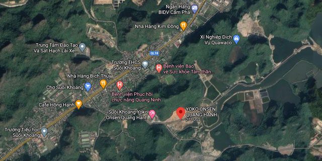 Google Map image of two unique hot salty mineral springs in Cam Pha, Quang Ninh.