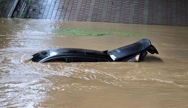 Cars submerged in water