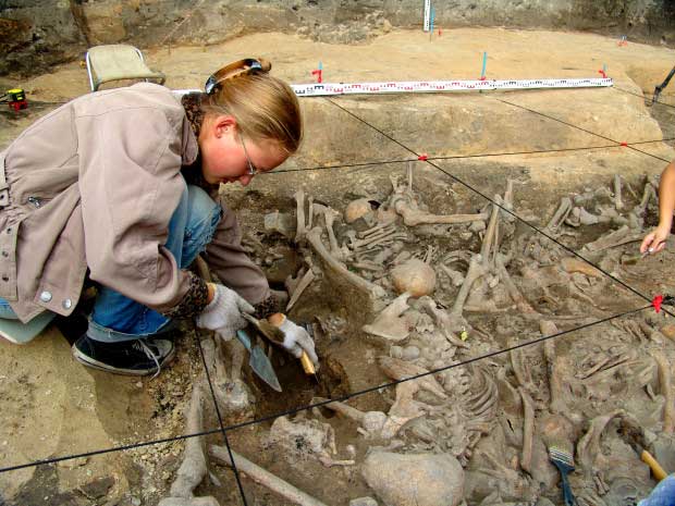 Scientists use DNA testing results to determine relationships between the corpses in the grave.