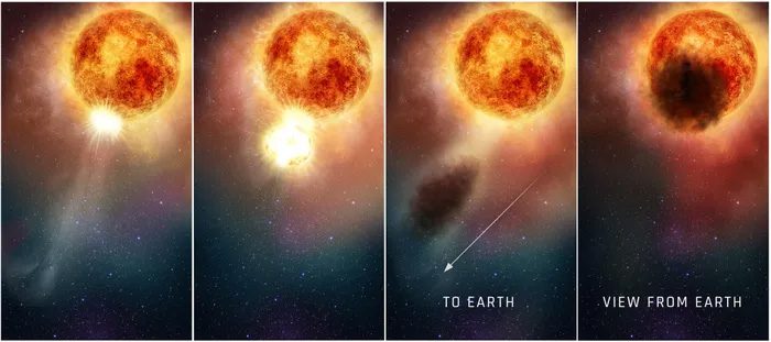 Image of the Betelgeuse star partially exploding, captured by the Hubble Space Telescope.