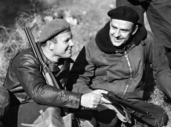 Soviet astronauts Yuri Gagarin and Vladimir Komarov hunting together