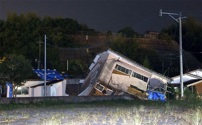 A house destroyed after the earthquake in Osaki, Kagoshima Prefecture, Japan, on August 8, 2024.