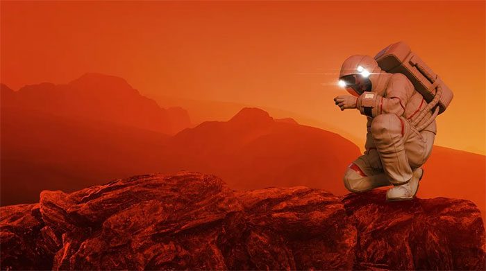 Illustration of an astronaut on Mars.