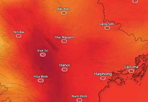 Perceived temperatures in some northern provinces on the afternoon of July 11.