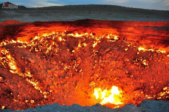 The Door to Hell is a natural gas crater with a diameter of about 99m, burning fiercely for the past 40 years.