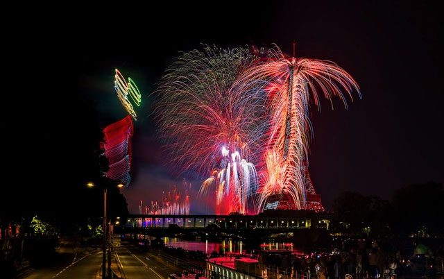 Spectacular fireworks from the iconic Eiffel Tower on the opening night of the Paris 2024 Olympics