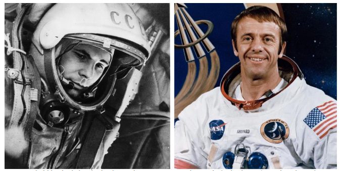 The Legendary Astronauts of the Soviet Union and the U.S.: Yuri Gagarin (left, Soviet Union) and Alan Shepard (U.S.)