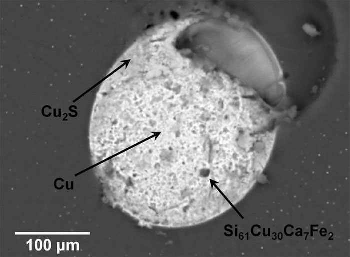 A "color spot" within a Trinitite sample containing an unprecedented quasicrystal.