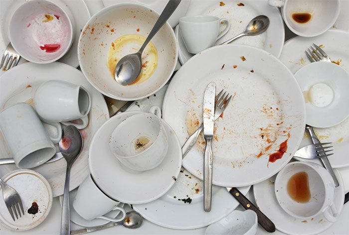 Proper dishwashing involves sorting dishes by type