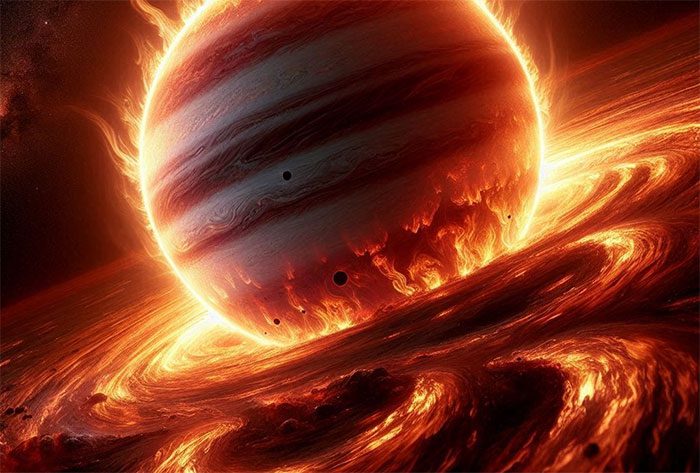 A hot Jupiter falling into the red-hot zone of its host star