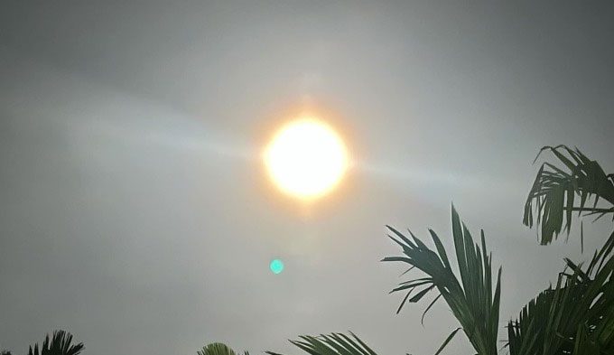 Super Moon over a areca garden in Quang Ngai City, at 8:10 PM on August 19.