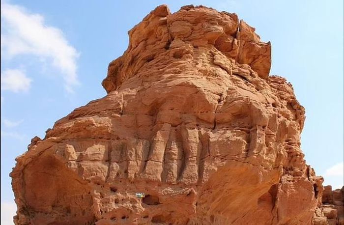 The famous camel relief, partially damaged by erosion from sandstorms