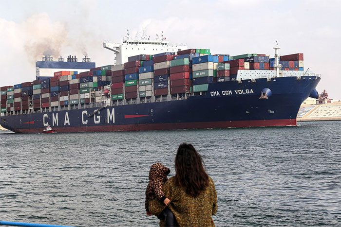 Cargo ship moving through the Suez Canal on January 13.