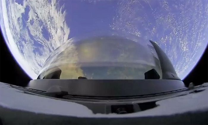 Camera on the Dragon spacecraft captures views from the dome window.