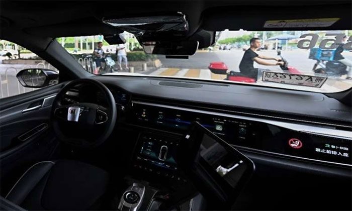 The view from the back seat of a driverless taxi.