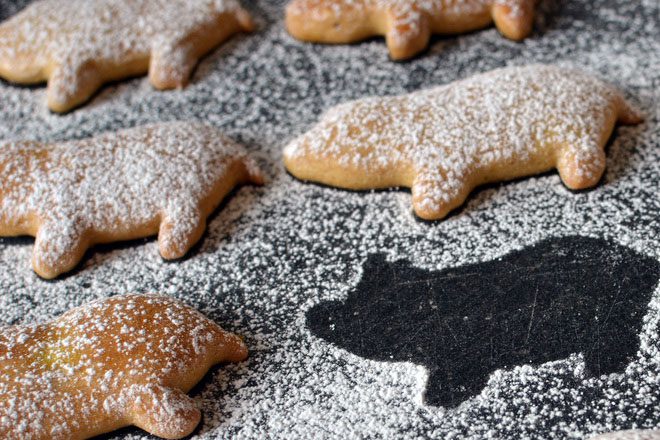 Austrians decorate their tables with almond cakes shaped like little pigs.