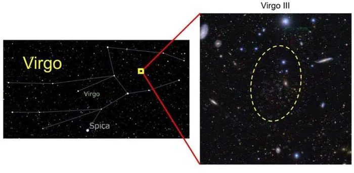 Enlarged image showing the position of the Virgo III galaxy