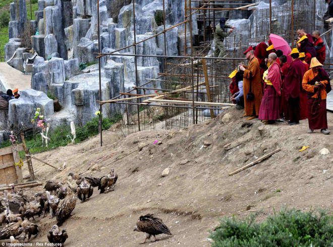 Sky burial is an ancient burial practice in Tibet