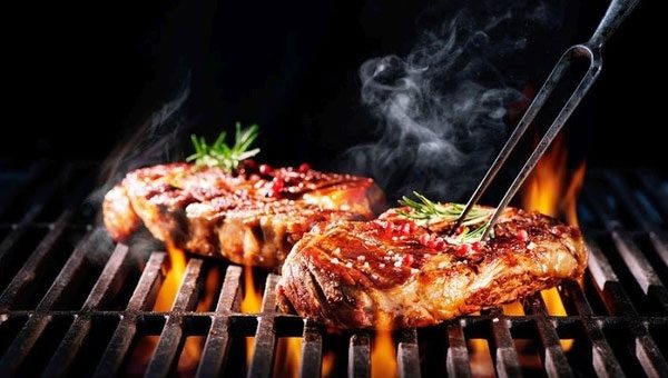 Grilled red meat releases heterocyclic amines - common carcinogens.