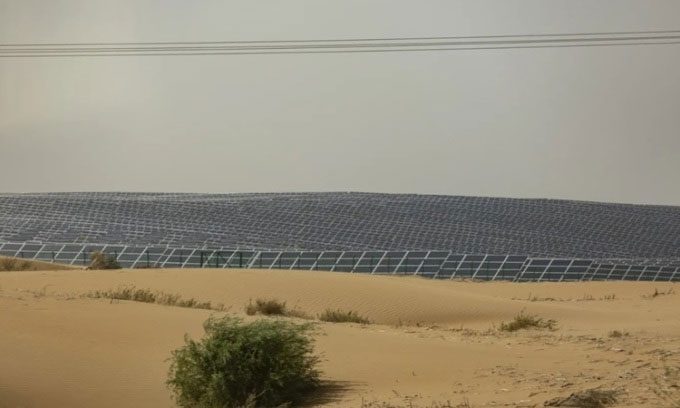 A solar farm in the Kubuqi Desert near Ordos.