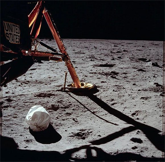 A bag of astronaut waste left on the Moon in 1969.