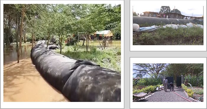 Images of hollow rubber barriers used by Kenyan residents