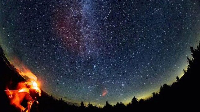 A Perseid meteor streaks across the sky over Spruce Knob, West Virginia, USA.