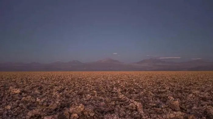 Salt flats in the Atacama Desert at the lithium plant Sociedad Química y Minera de Chile.