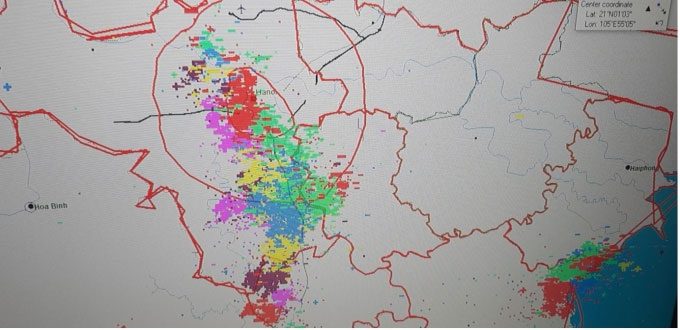 Quick statistics map from 6 AM to 9 AM in Hanoi and parts of neighboring provinces