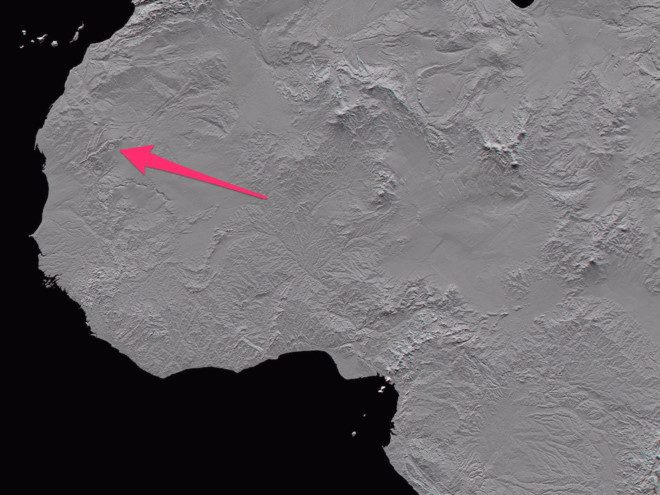 Location of the Eye of the Sahara from space.