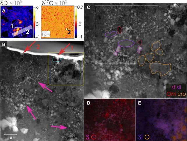 Clusters of material from the protoplanetary disk mixed with other materials from a comet