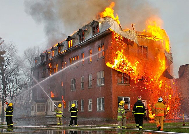 A construction fire in Massueville, Canada.