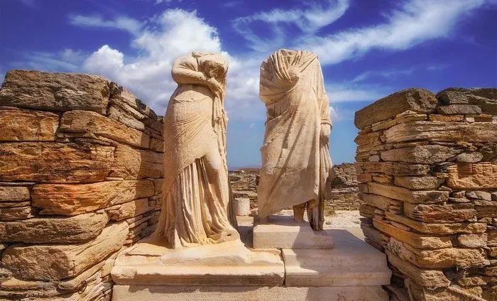 Delos Island sinking into the sea due to saltwater intrusion.