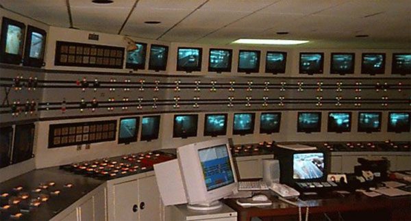 Inside a traffic signal control center in the 1970s