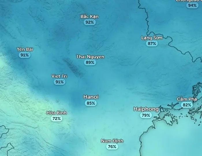 Humidity levels in several provinces in Northern Vietnam this morning, June 13.