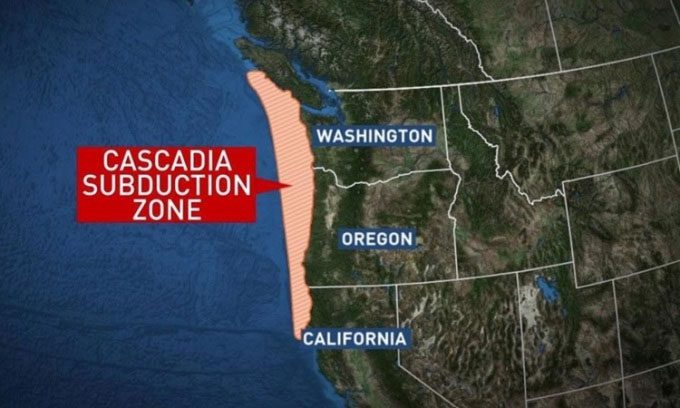 Location of the Cascadia Subduction Zone.