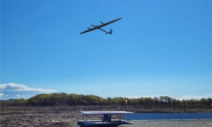 An AWES Kitemill drone prototype in flight testing.