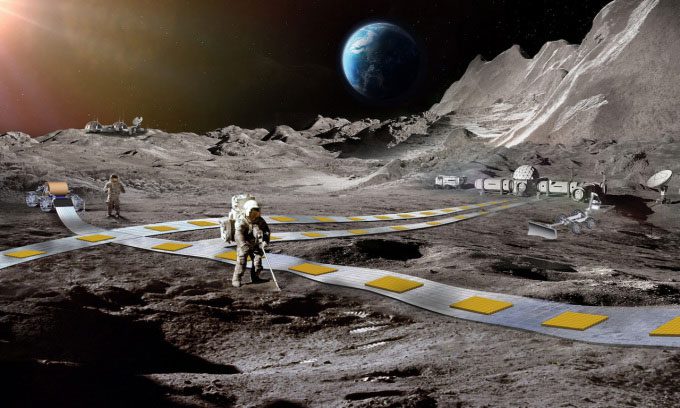 Magnetic robots will move along the rail system on the Moon.