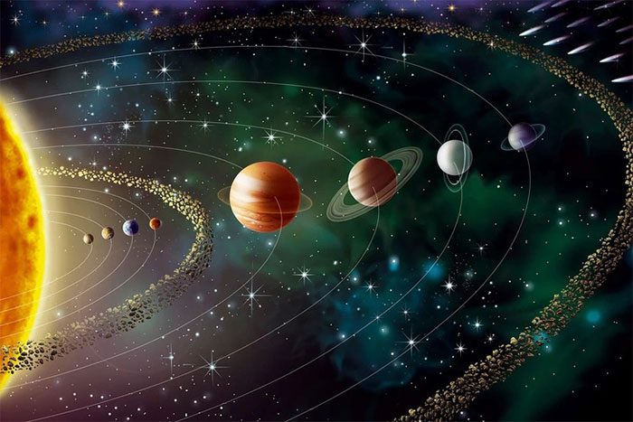 Illustration of the Sun and planets in the Solar System