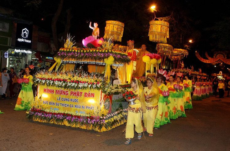 Local Buddhist associations organize parades, ceremonies, and release lanterns on rivers...