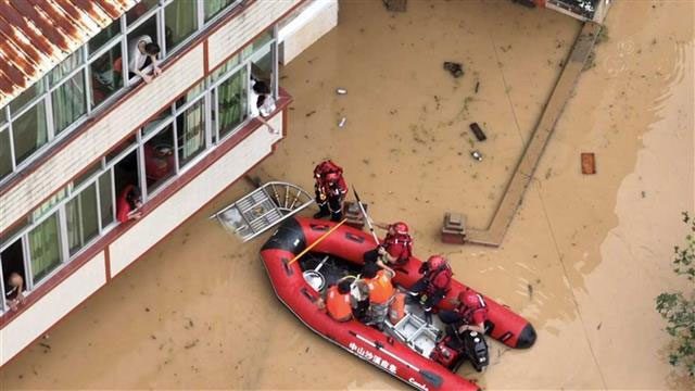 Residents and rescue teams must navigate by boat.