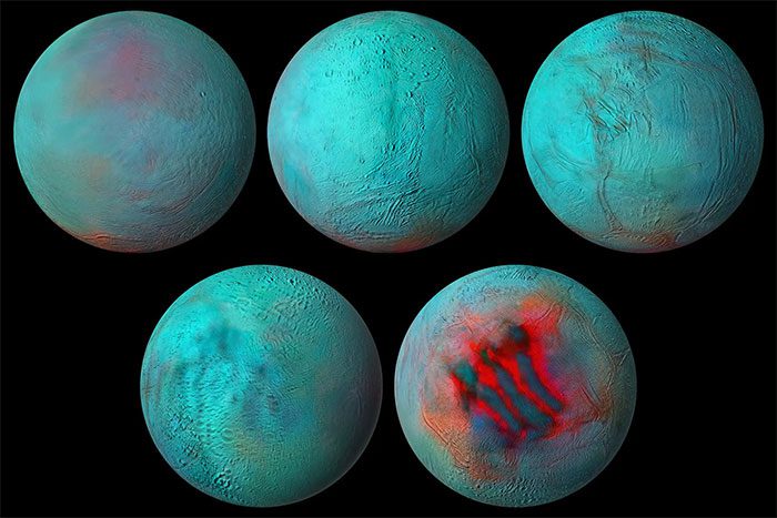 Global infrared map of Enceladus taken from different angles