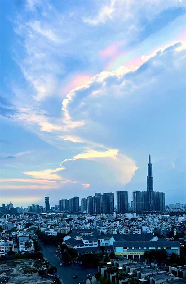 Rainbow clouds resembling silk draped across the sky of Ho Chi Minh City on May 12