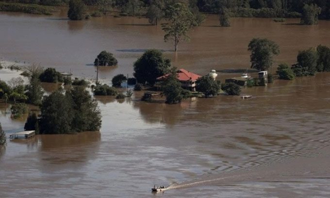 Prolonged rain causing flooding in Australia in 2021.