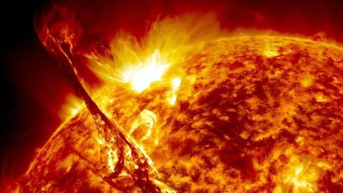 A solar flare erupting from the "cosmic gun"