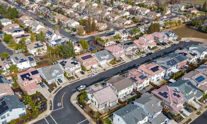 Homes covered with solar panels in California.