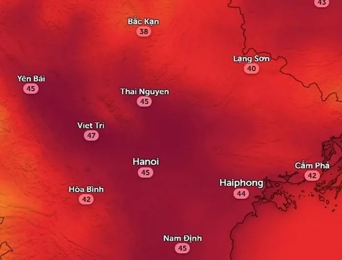 Perceived temperature in several provinces in Northern Vietnam this afternoon, June 13.