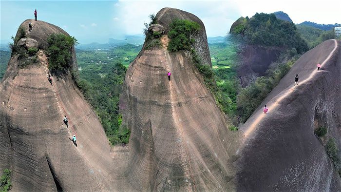 Sharp mountain ridges resembling the spine of a sleeping dragon.